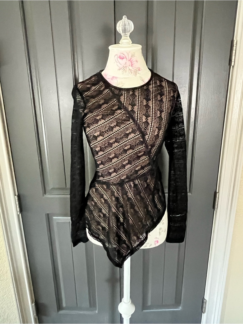 BCBGMaxAzria Black Lace Peplum Top